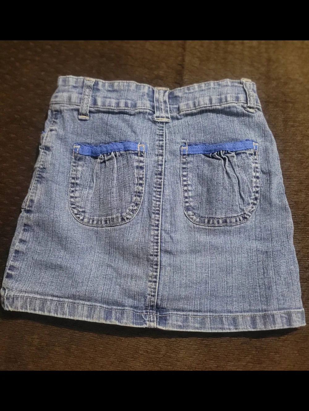 Girls Light Blue Denim Skort with Floral Embroidery